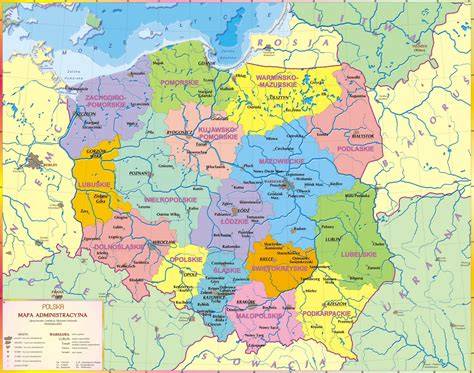 Mapa regionu nowodworskiego z zaznaczonymi miastami obsługiwanymi przez firmy windykacyjne