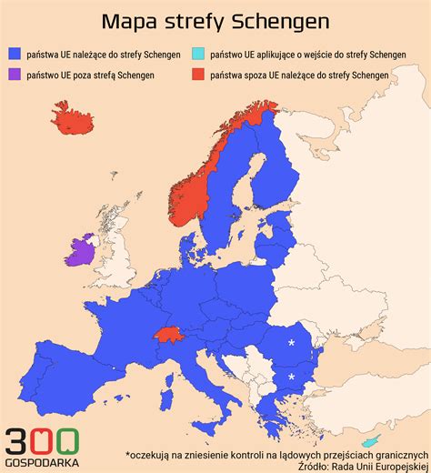 Mapa strefy Schengen i krajów członkowskich