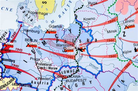 Mapa Europy z zaznaczonymi terenami działań I Wojny Światowej