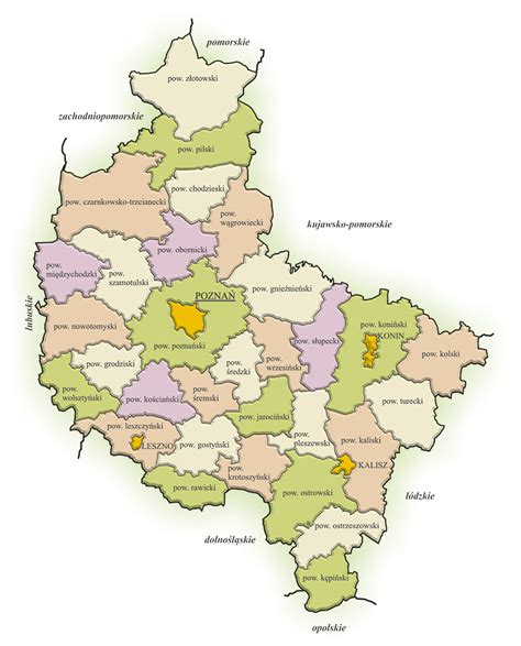 mapa województwa wielkopolskiego ze zaznaczonymi Śmiglem i Wągrowcem