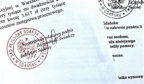Pieczęć z klauzulą wykonalności na dokumencie