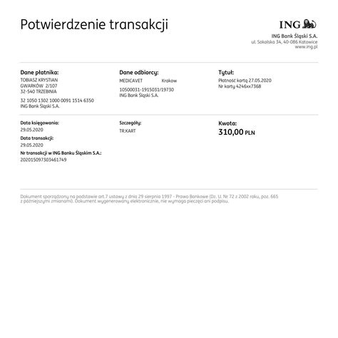 Przykładowe upomnienie transakcji walutowej