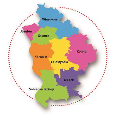 Ogólna mapa licytowanych nieruchomości w powiecie otwockim z oznaczeniami lokalizacji