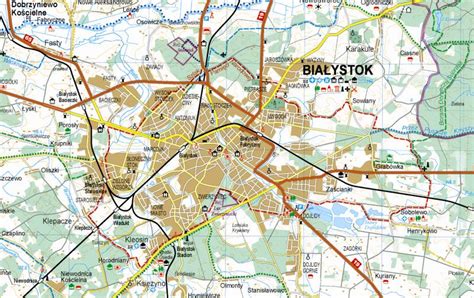 Mapa Białegostoku z zaznaczonymi ulicami