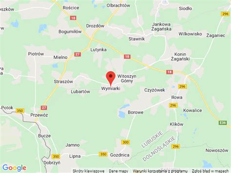 Mapa gminy Wymiarki z zaznaczonymi obrębami ewidencyjnymi