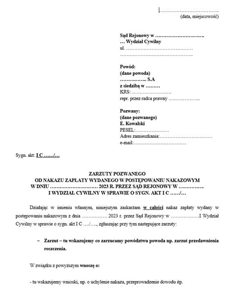 Formularz zarzutów w postępowaniu egzekucyjnym