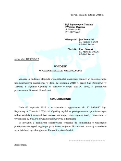 Procedura nadawania klauzuli wykonalności