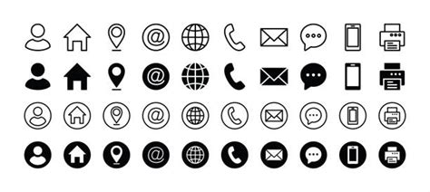 Ikony reprezentujące telefon, faks i lokalizację