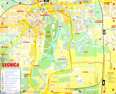 Mapa miasta Legnica z zaznaczonymi ulicami