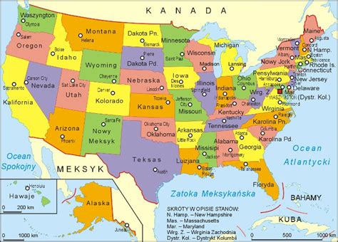 Mapa USA pokazująca stany z różnymi metodami egzekucji