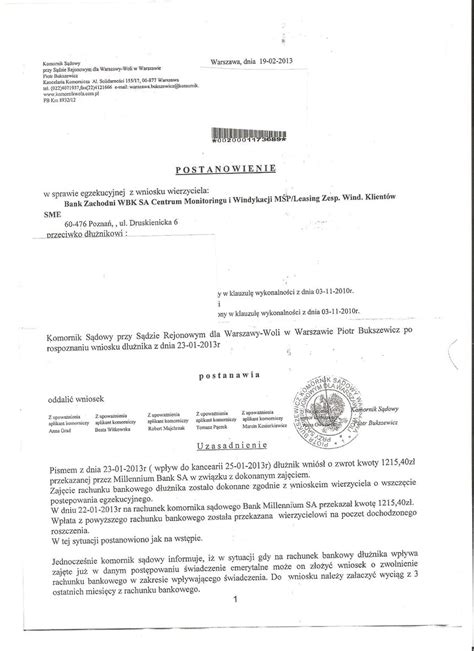 Pismo od komornika sądowego