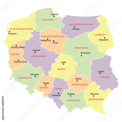 Mapa Polski z zaznaczonymi województwami objętymi przetargiem