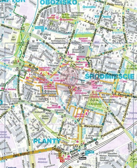 Mapa Radomia z zaznaczonymi siedzibami komorników