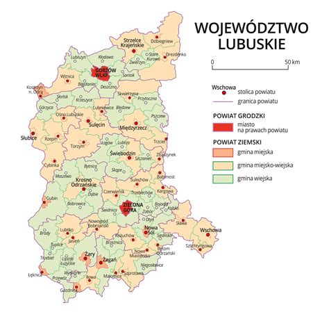 Mapa województwa lubuskiego z zaznaczonymi miastami drużyn