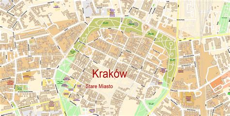 Mapa Krakowa z zaznaczonymi dzielnicami Krowodrza