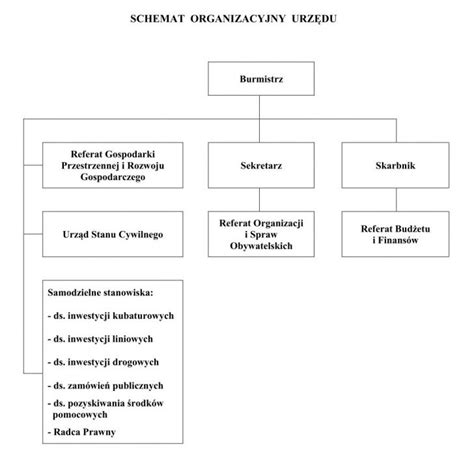 Schemat organizacyjny urzędu miasta z zaznaczonymi działami odpowiedzialnymi za windykację