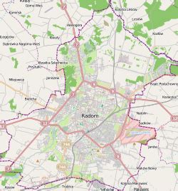 Mapa obszaru Radomia i jego obwodów wraz z podradomskimi miejscowościami