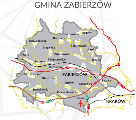 Mapa gminy Zabierzów z zaznaczonymi Niegoszowicami
