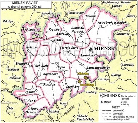 Mapa powiatu mińskiego z zaznaczonymi miejscowościami