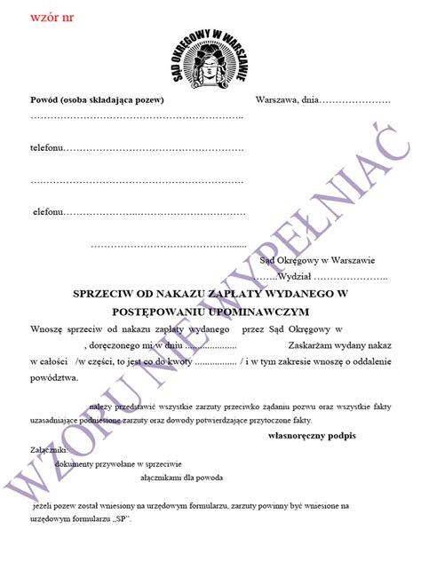 Schemat postępowania po otrzymaniu nakazu zapłaty