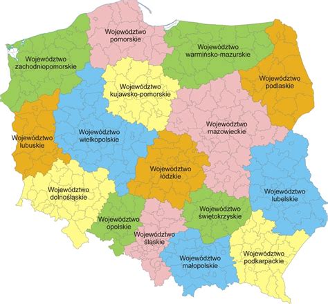 Mapa Polski z zaznaczonymi województwami o najwyższym wskaźniku zadłużenia
