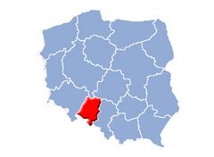 Mapa Polski z zaznaczonym województwem opolskim