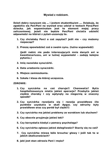 Wywiad lekarski z rodzicem
