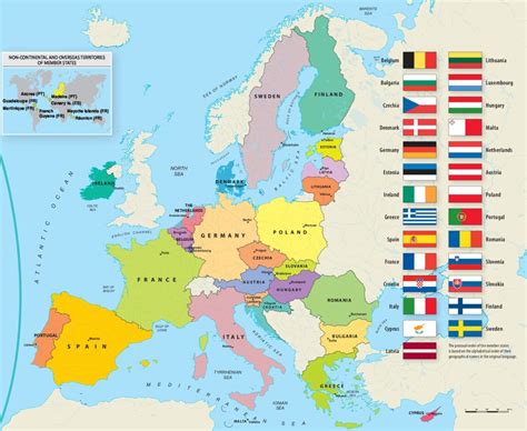 Mapa Unii Europejskiej z zaznaczonymi krajami członkowskimi