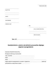 Przykładowy wzór pisma do komornika o zakończeniu zatrudnienia pracownika