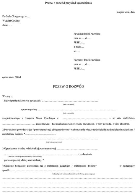 Przykładowy formularz pozwu o skargę pauliańską