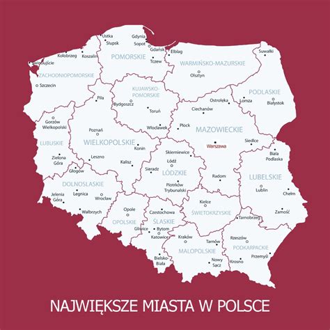 Mapa Polski z zaznaczonymi miastami, w których działają komornicy