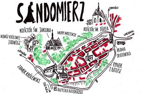 Mapa Sandomierza z zaznaczonymi potencjalnymi lokalizacjami wizyt domowych