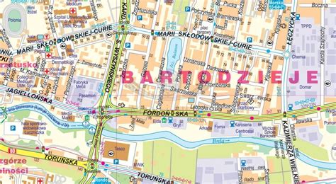 Mapa Bydgoszczy z zaznaczonymi ulicami