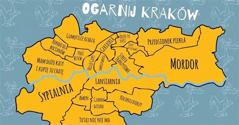 Mapa Krakowa z zaznaczonymi dzielnicami, dla których działają komornicy sądowi