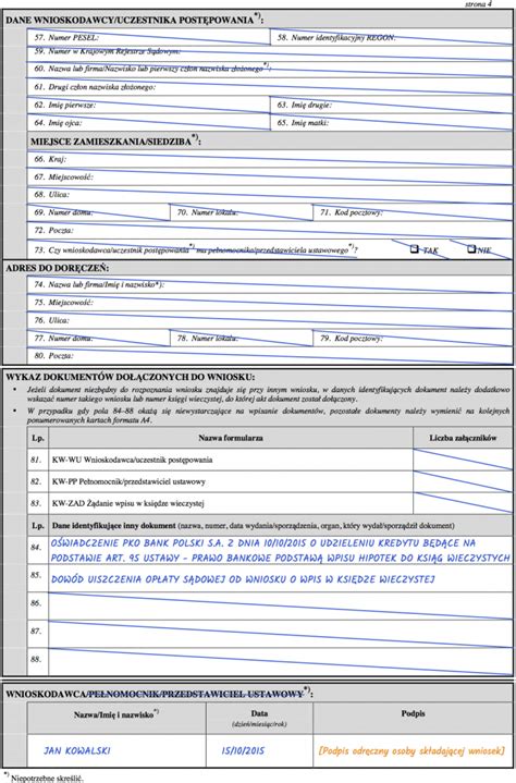 Przykładowy wpis hipoteki przymusowej w księdze wieczystej