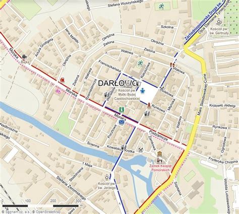 Mapa Darłowa z zaznaczonymi lokalizacjami przedszkoli