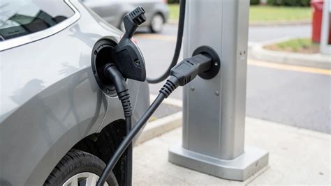 Samochód elektryczny ładowany na stacji