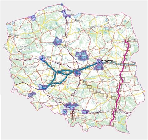 Mapa z zaznaczonymi trasami transportowymi