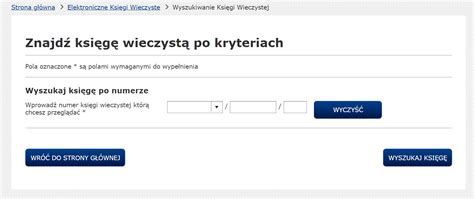 Schemat wyszukiwania numeru księgi wieczystej