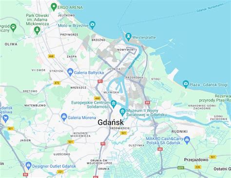 Mapa Gdańska z zaznaczonymi rewirami komorniczymi