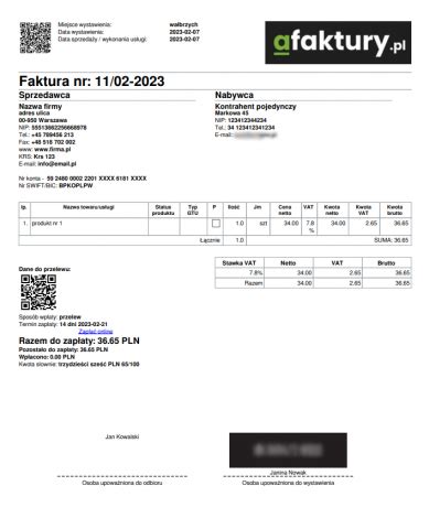 Przykładowa faktura VAT od komornika