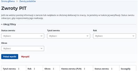 Zrzut ekranu z portalu e-Urząd Skarbowy pokazujący status zwrotu podatku