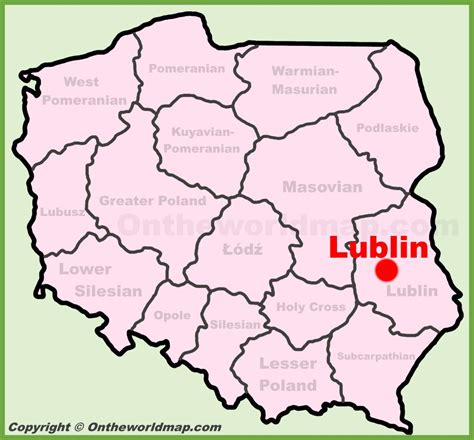 Mapa Polski z zaznaczonym Lublinem