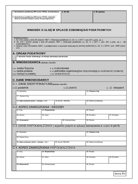 Formularz wniosku o ulgę w spłacie zobowiązań podatkowych