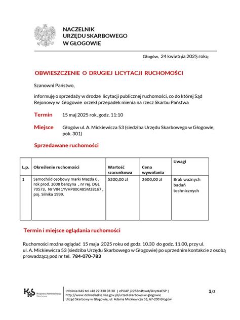 Dokument obwieszczenia o licytacji