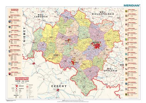 Mapa województwa dolnośląskiego z zaznaczonymi większymi miastami