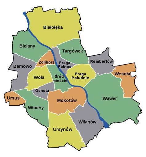 Mapa Warszawy z zaznaczoną dzielnicą Żoliborz