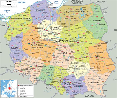 Mapa Polski z zaznaczonymi miejscowościami