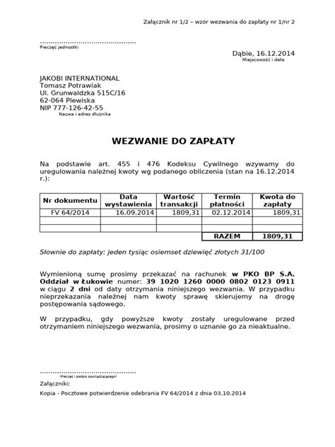 Formularz wezwania podatnika