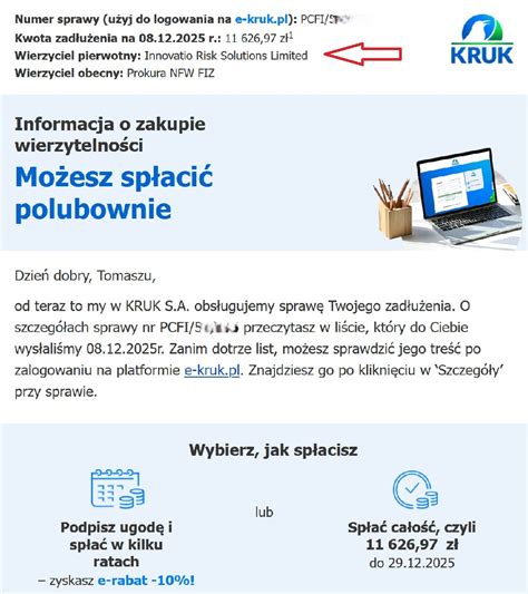 Infografika: ścieżka długu Extraportfel od momentu zadłużenia do KRUK